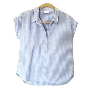 J Jill Henley Dolman Sleeve Striped Blue White Blouse Relaxed Fit Everyday Top